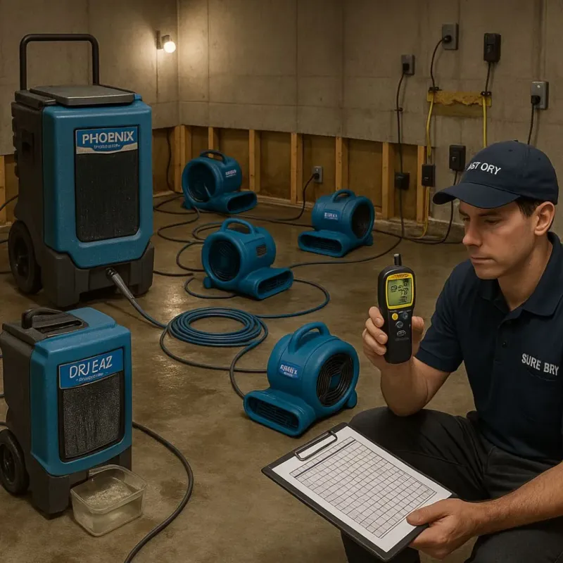 Structural Drying and Dehumidification process in Nuevo, CA